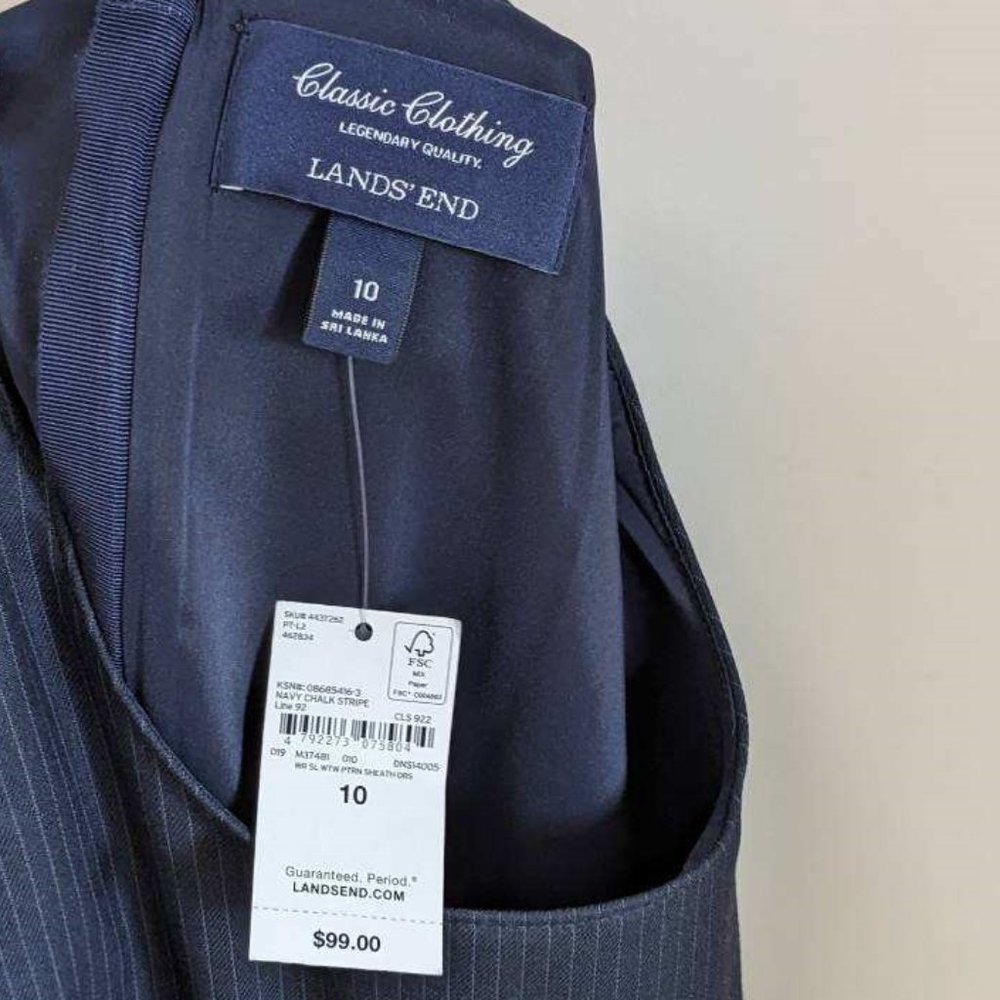 Classic Sheath Dress NEW Sleeveless, Pin-stripe Blue Suiting, Smooth, Lands' End